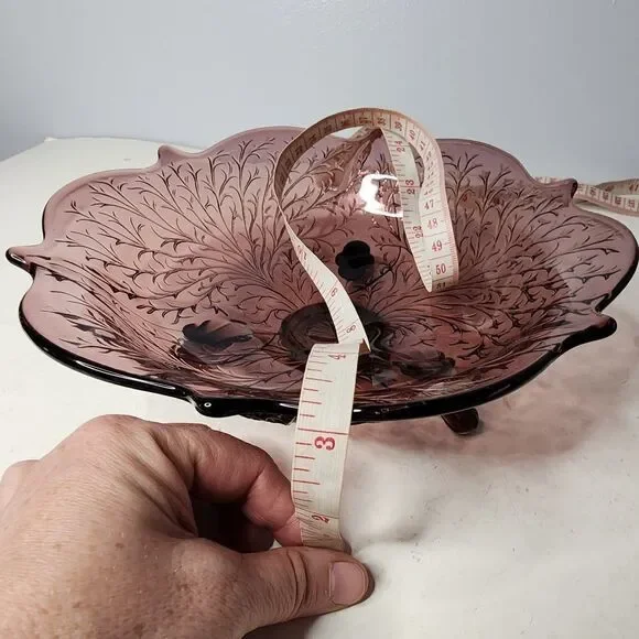Vintage Fenton Etched Large Three-Footed Purple Glass Centerpiece Bowl